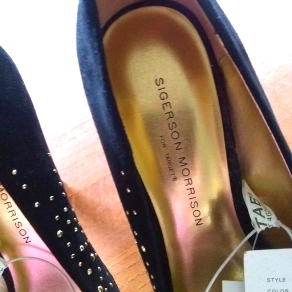 Sigerson Morrison Black Suede Divya Peep Toe Beaded Heels NWT Size 7.5 - Picture 8 of 14